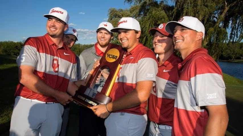 Image of 2018 OU Mens Golf Team winning the 2018 NCAA Championship